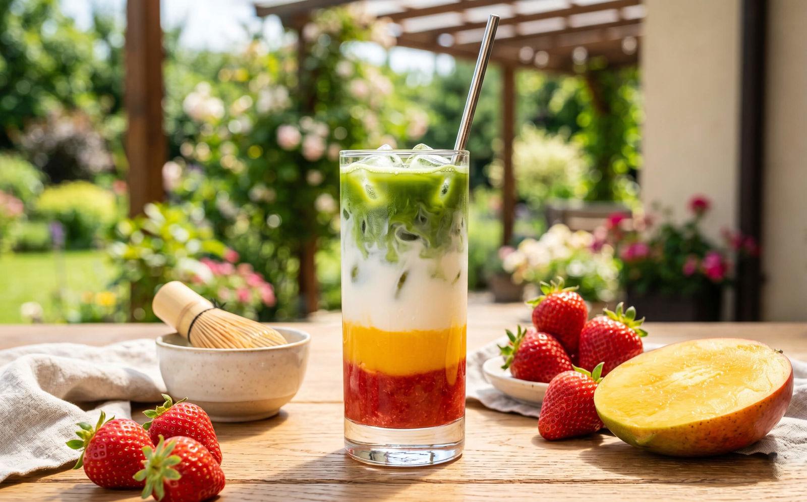 Matcha Mango Jahoda Drink: Osvěžující hit pro vaše domácí kavárny