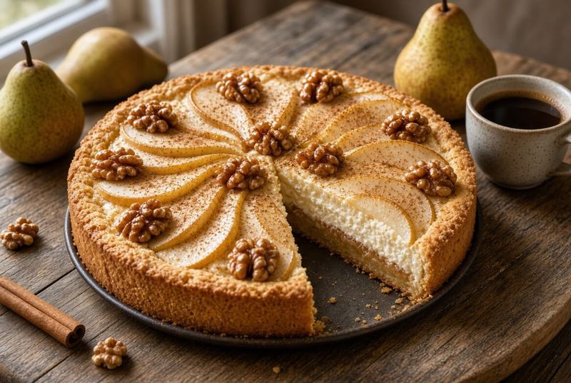 Hruškový koláč s mascarpone a karamelizovanými ořechy