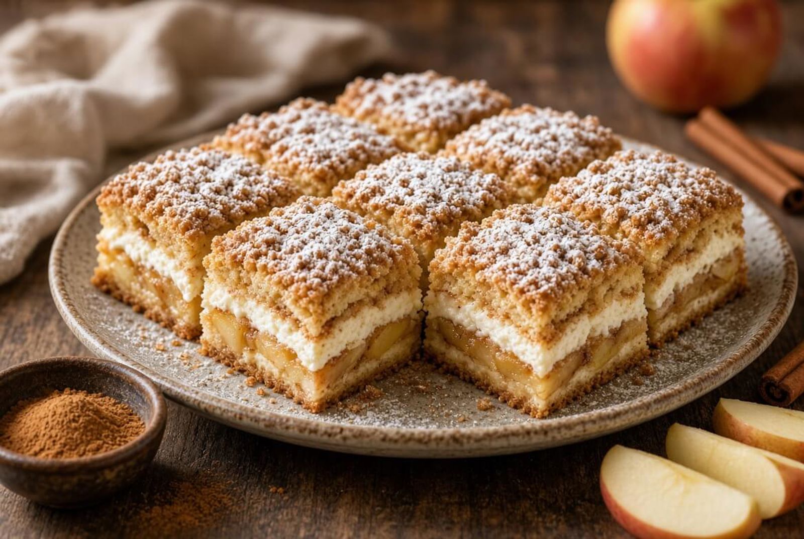 Vláčný jablečný koláč s tvarohem a skořicí – recept na podzimní klasiku