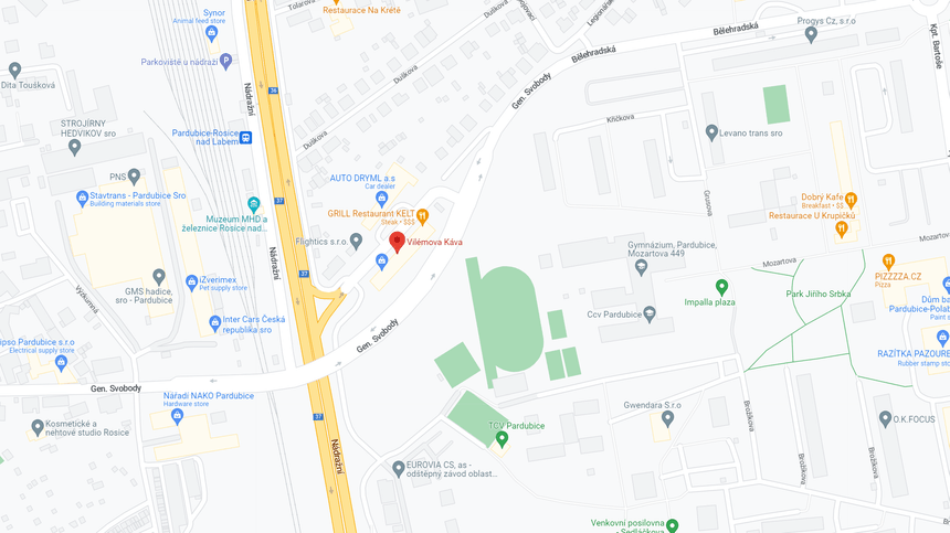 Mapa - Vilémova káva Pardubice